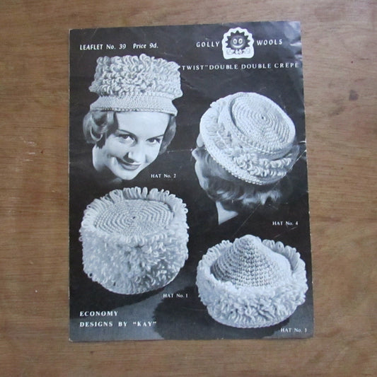 1950s Designed by Kay for Golly Wools No.39 knitting pattern for four hat styles