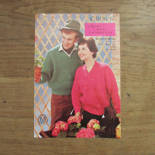 1960s P&B Wools C-1106 knitting pattern for ribbed Raglan sweater