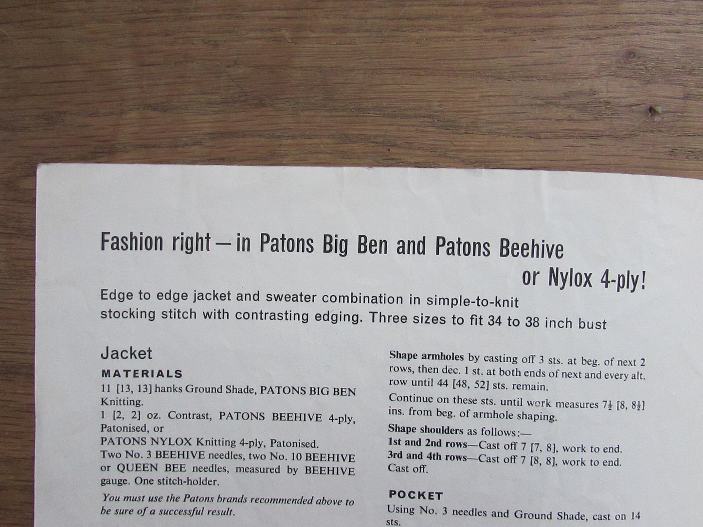 1960s Patons 9337 knitting pattern for jacket & sweater combination