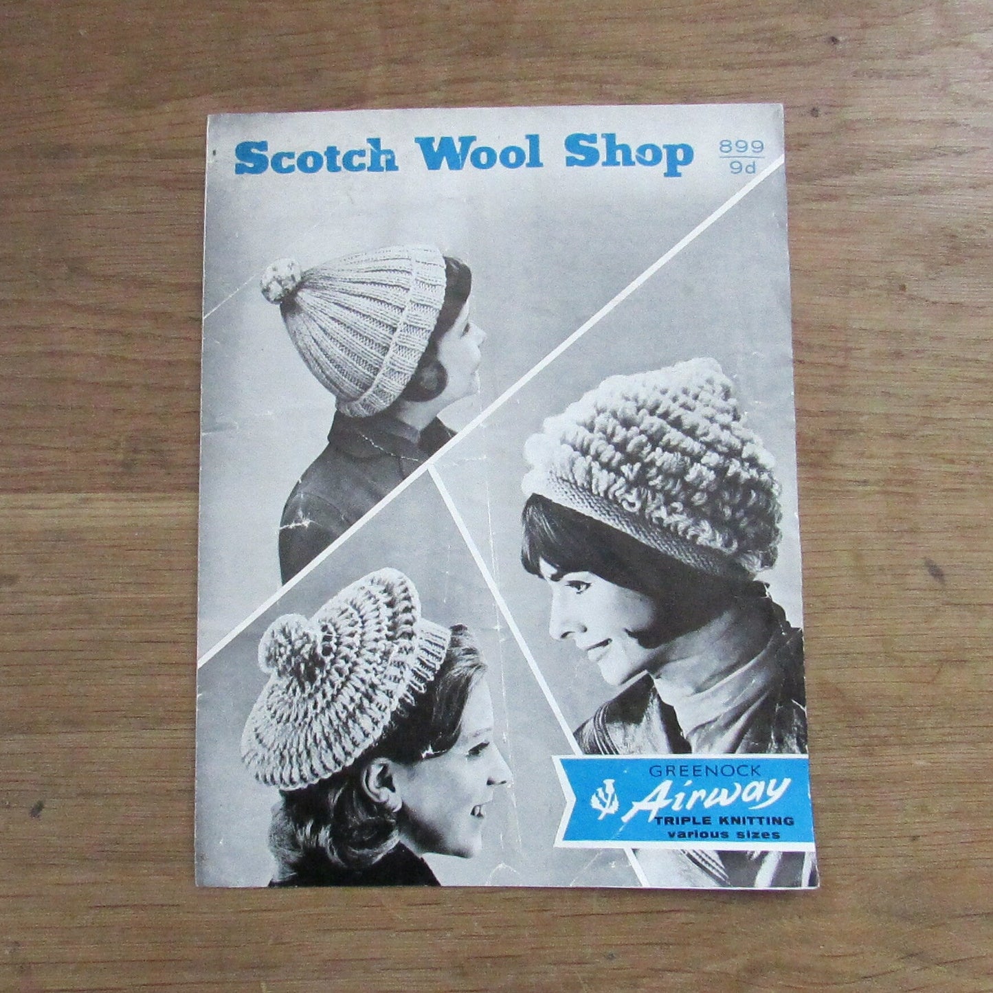 1965 Greenock Airway 899 knitting pattern for hats in various sizes