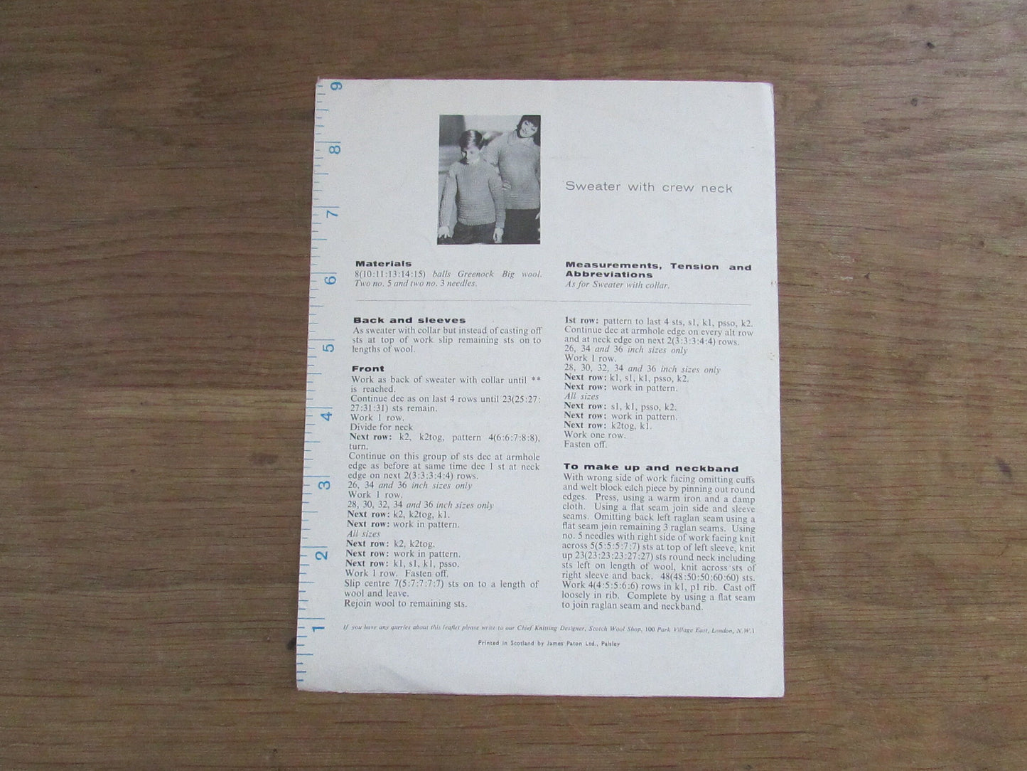 1962 Greenock 85 knitting pattern for ribbed sweaters in big wool