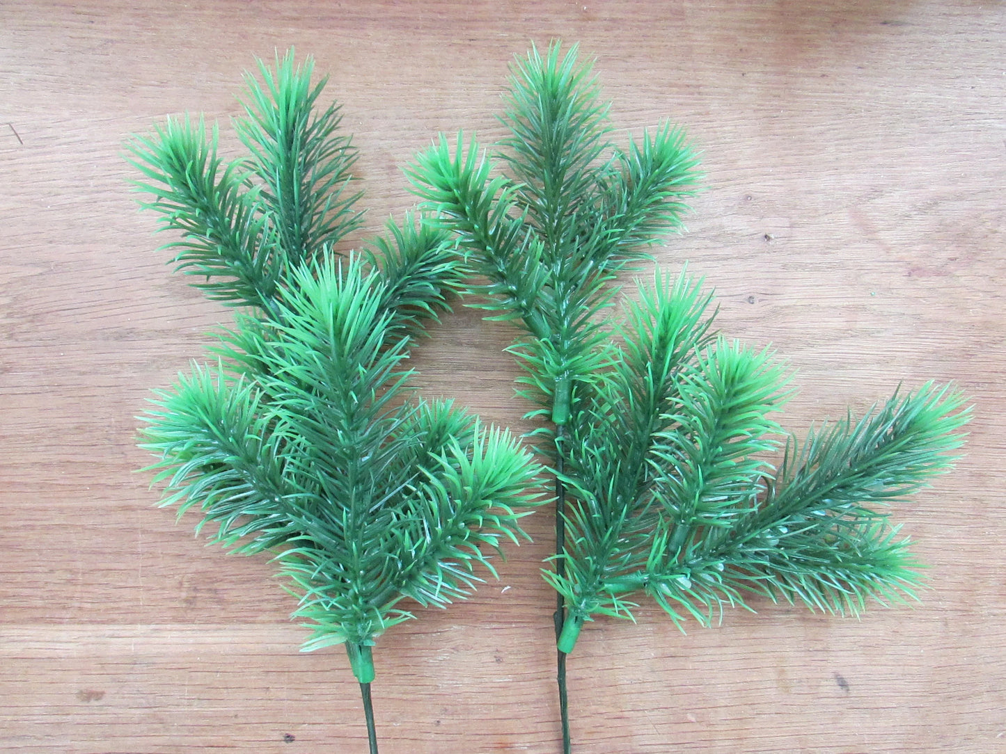 Vintage plastic green, & white Christmas foliage (ostrich feathers, tree leaves, pine branches, and holly)