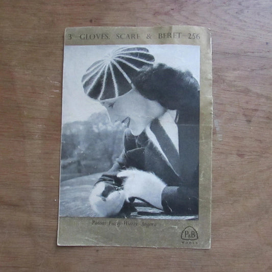 1940s Patons 256 knitting pattern for Fuzzy-Wuzzy gloves, scarf & beret