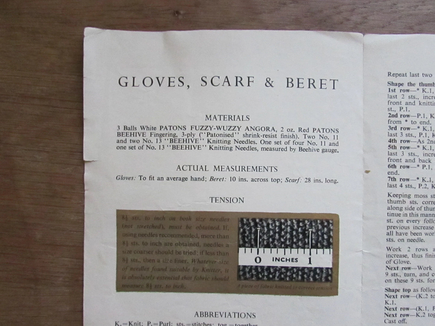 1940s Patons 256 knitting pattern for Fuzzy-Wuzzy gloves, scarf & beret