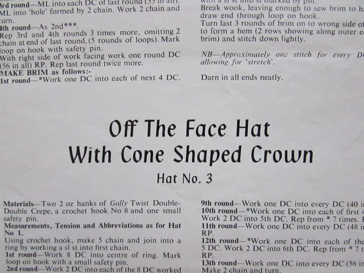 1950s Designed by Kay for Golly Wools No.39 knitting pattern for four hat styles