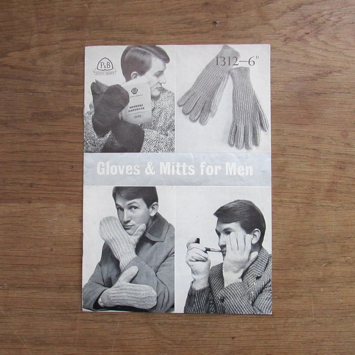 1950s P&B Patons 1312 knitting pattern for gloves and mitts for men