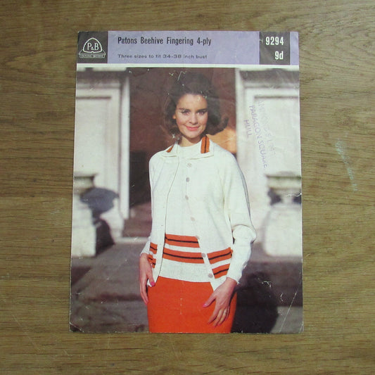 1960s P&B Patons 9294 knitting pattern for knitted separates in three sizes