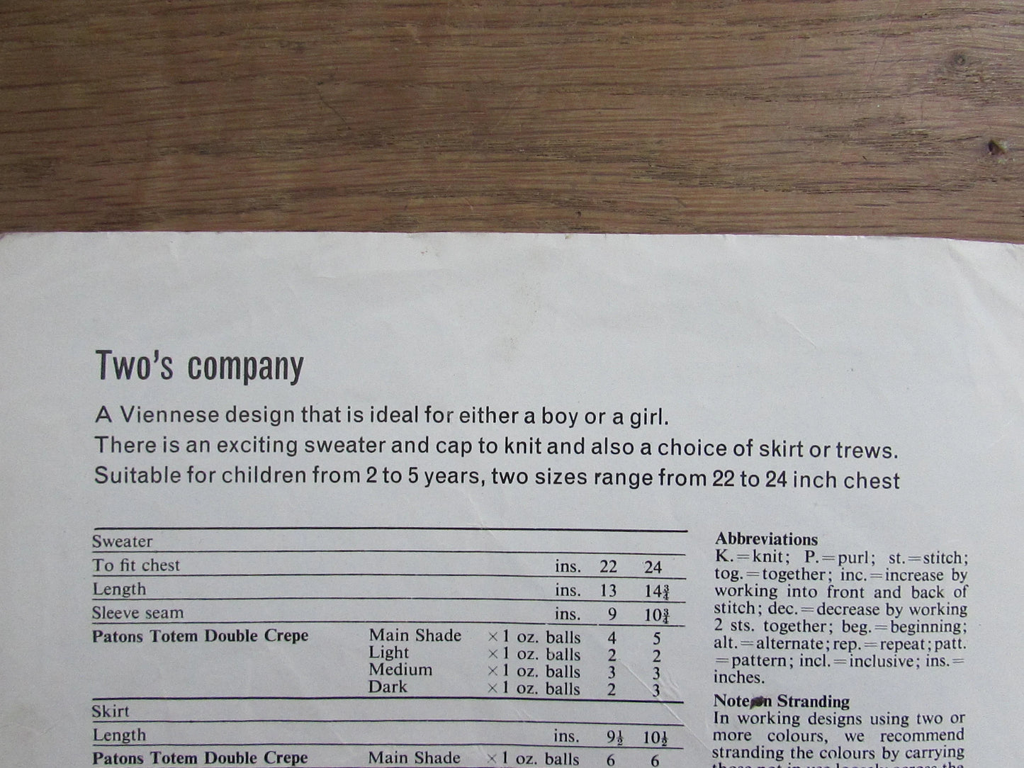 1960s Patons 9760 knitting pattern for child's sweater, cap, skirt or trews