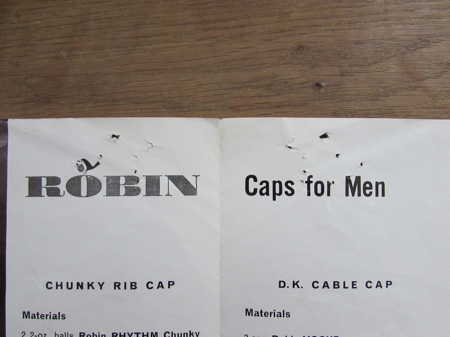 1960s Robin 1597 knitting patterns for caps for men