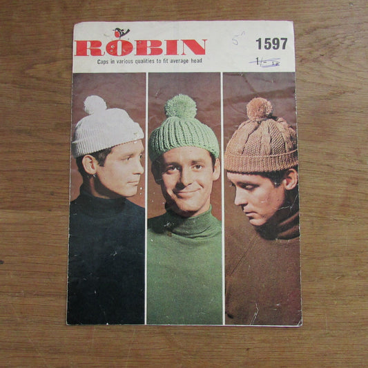 1960s Robin 1597 knitting patterns for caps for men