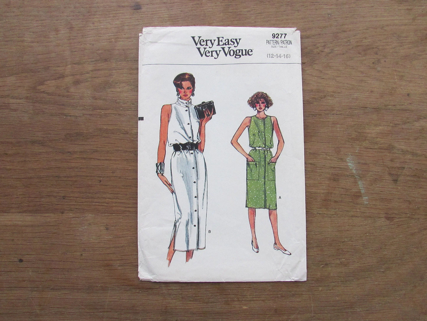 Part cut 1980s Vogue 9277 sewing pattern for misses' straight blouson dress, sizes 12 to 16 (cut to size 16, complete)