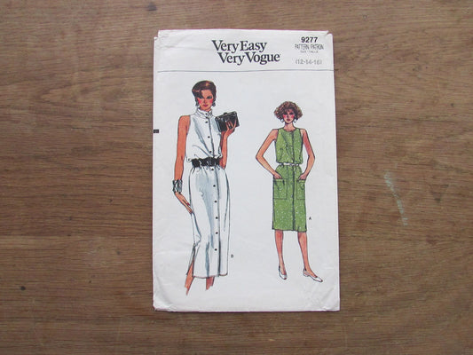 Part cut 1980s Vogue 9277 sewing pattern for misses' straight blouson dress, sizes 12 to 16 (cut to size 16, complete)