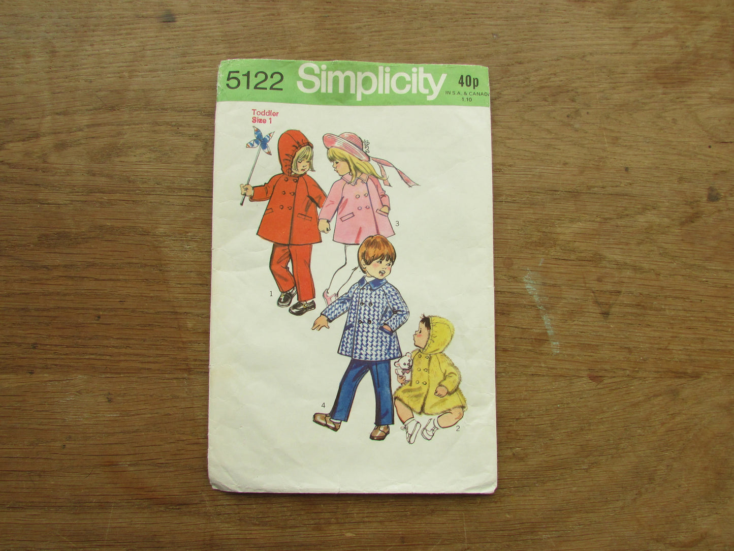 Part cut 1972 Simplicity 5122 sewing pattern for toddler's coat with or without hood & pants, size 1 (complete)
