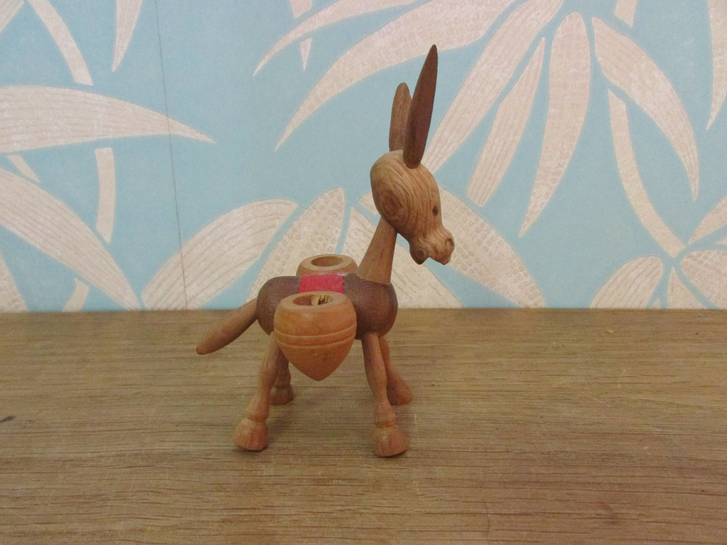1960s wooden donkey figurine with panniers