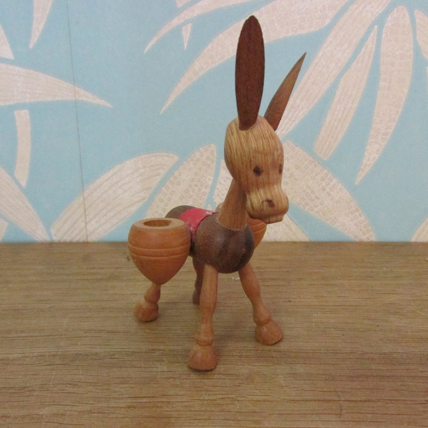 1960s wooden donkey figurine with panniers