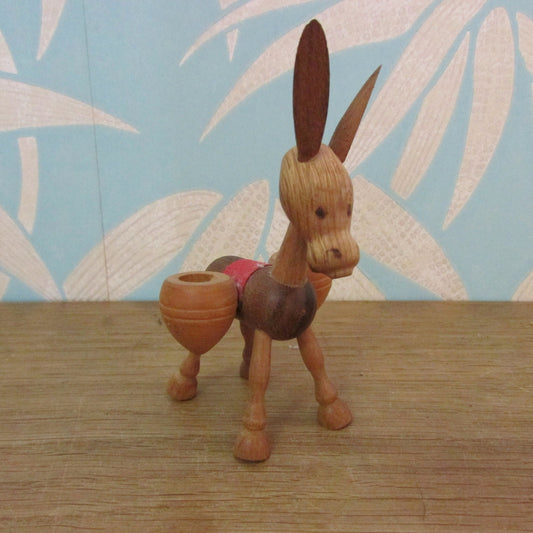 1960s wooden donkey figurine with panniers