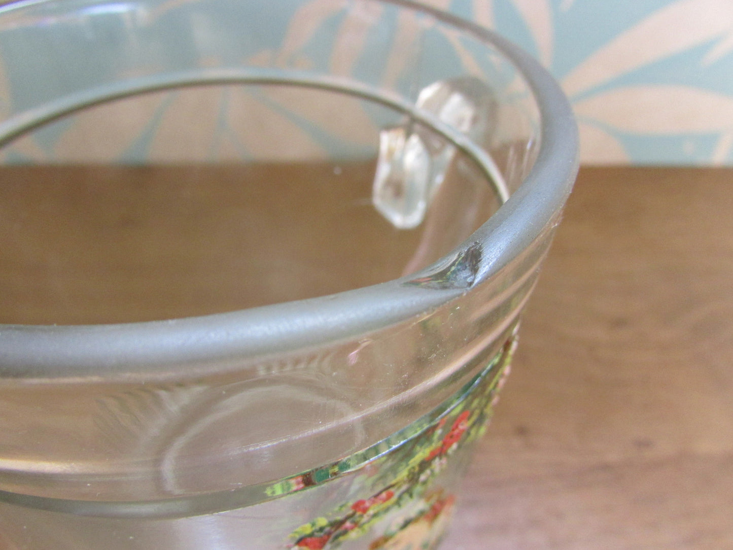 1930s glass pitcher/jug, hand-painted Crinoline lady detail