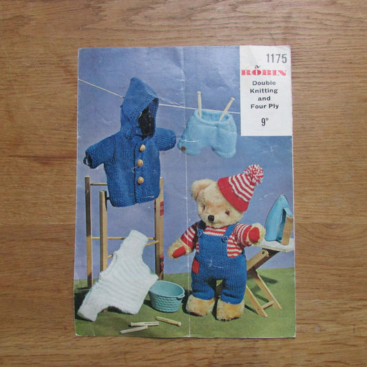 1960s/70s Robin 1175 knitting pattern for three outfits for "Teddy"
