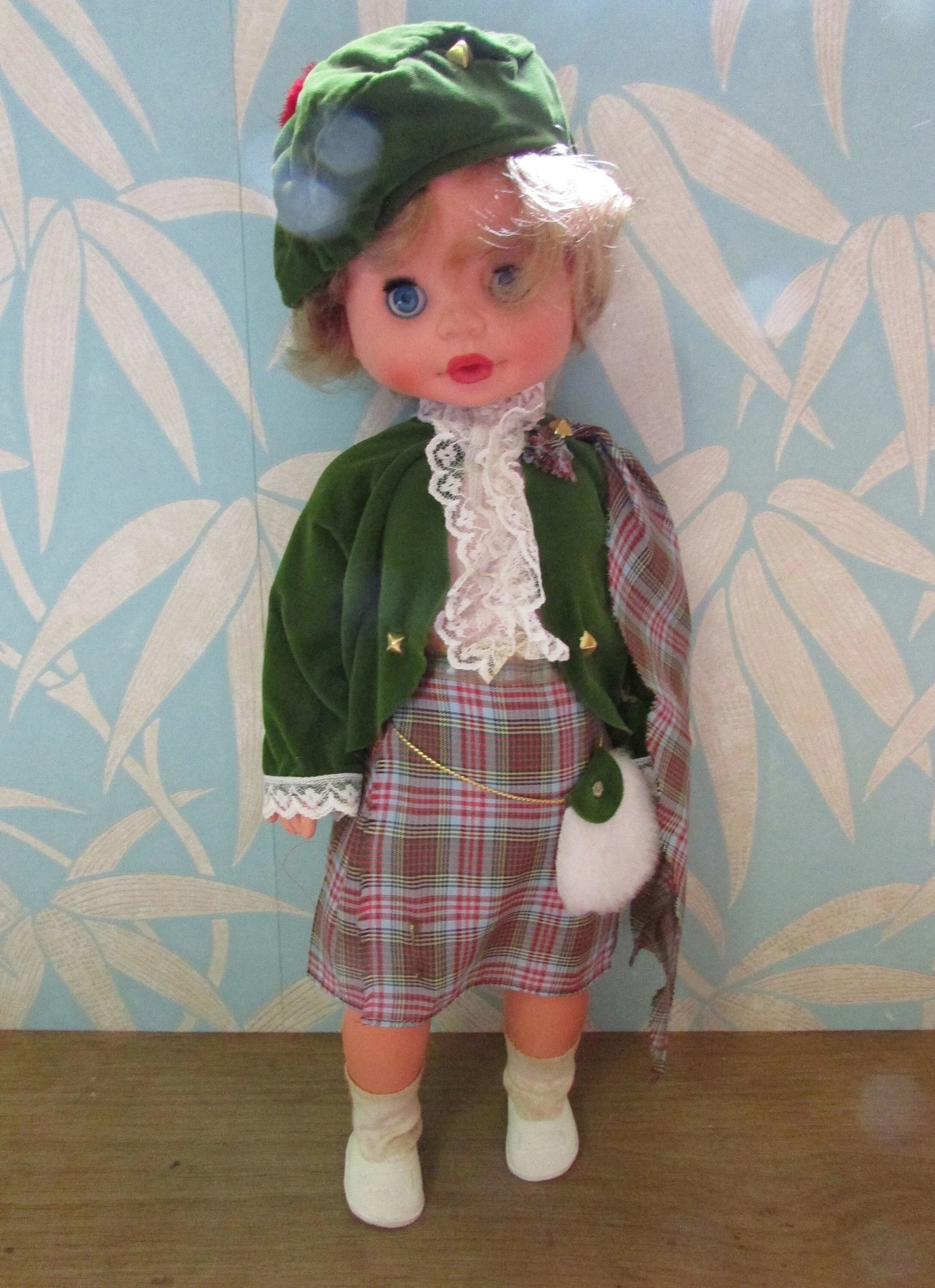 Vintage Bonnie the Plaid Lassie-style plastic doll