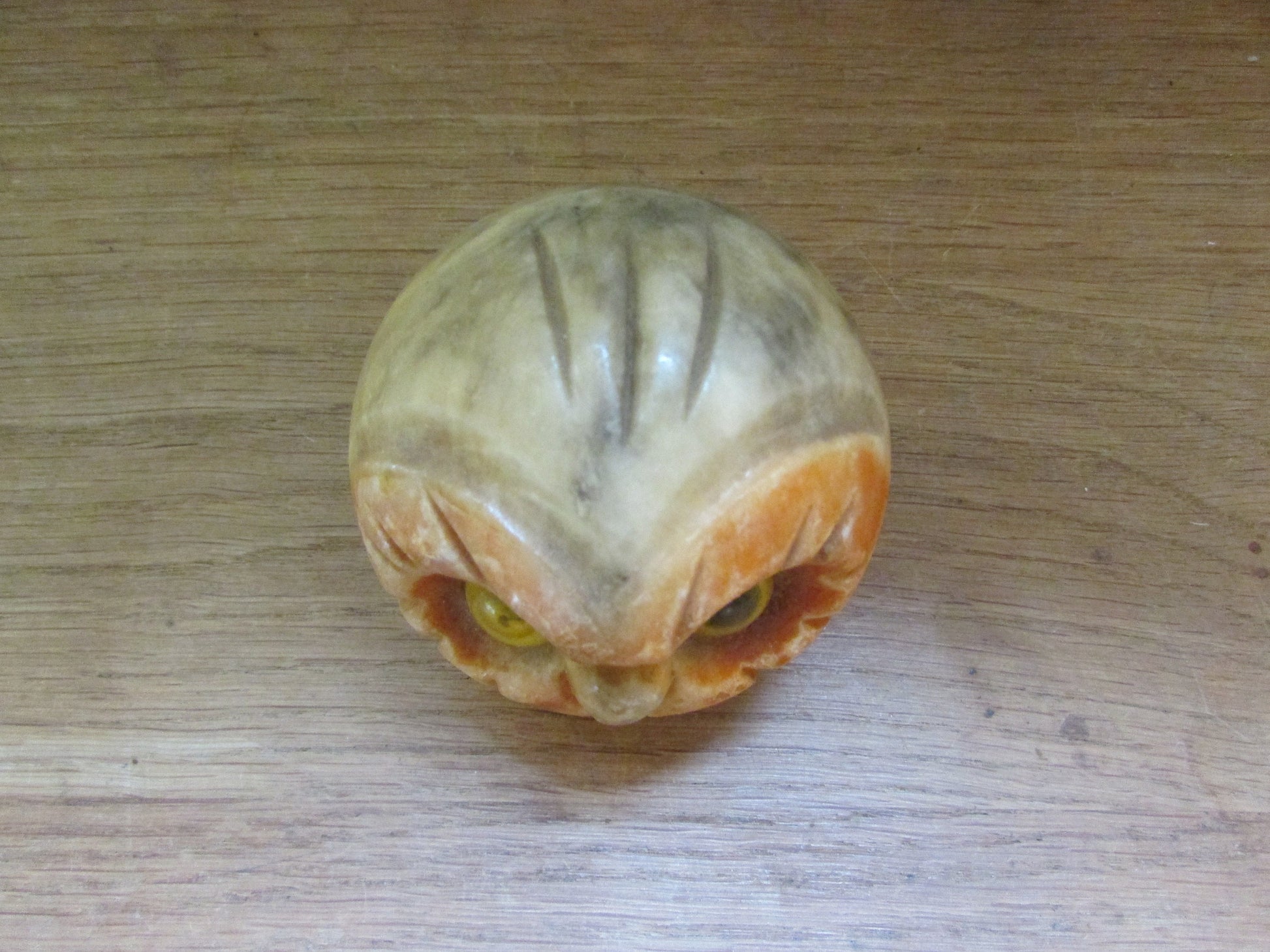 1970s alabaster carved owl head paperweight