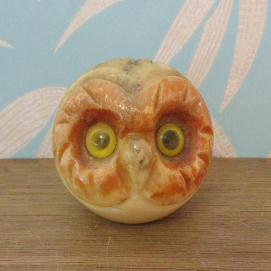 1970s alabaster carved owl head paperweight