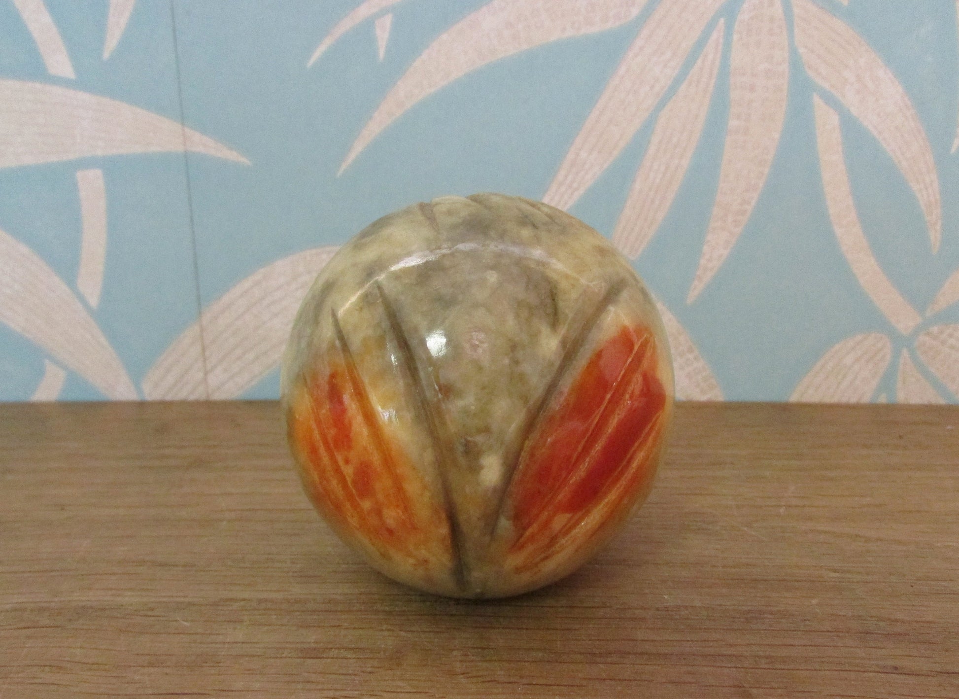 1970s alabaster carved owl head paperweight