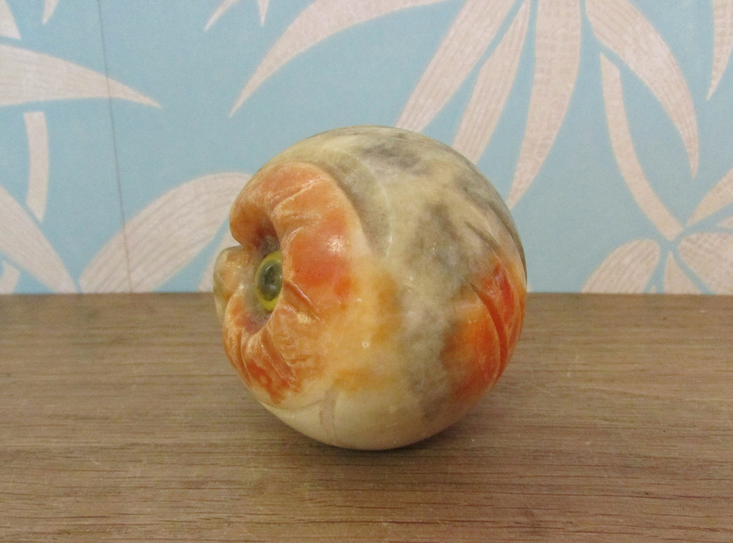 1970s alabaster carved owl head paperweight