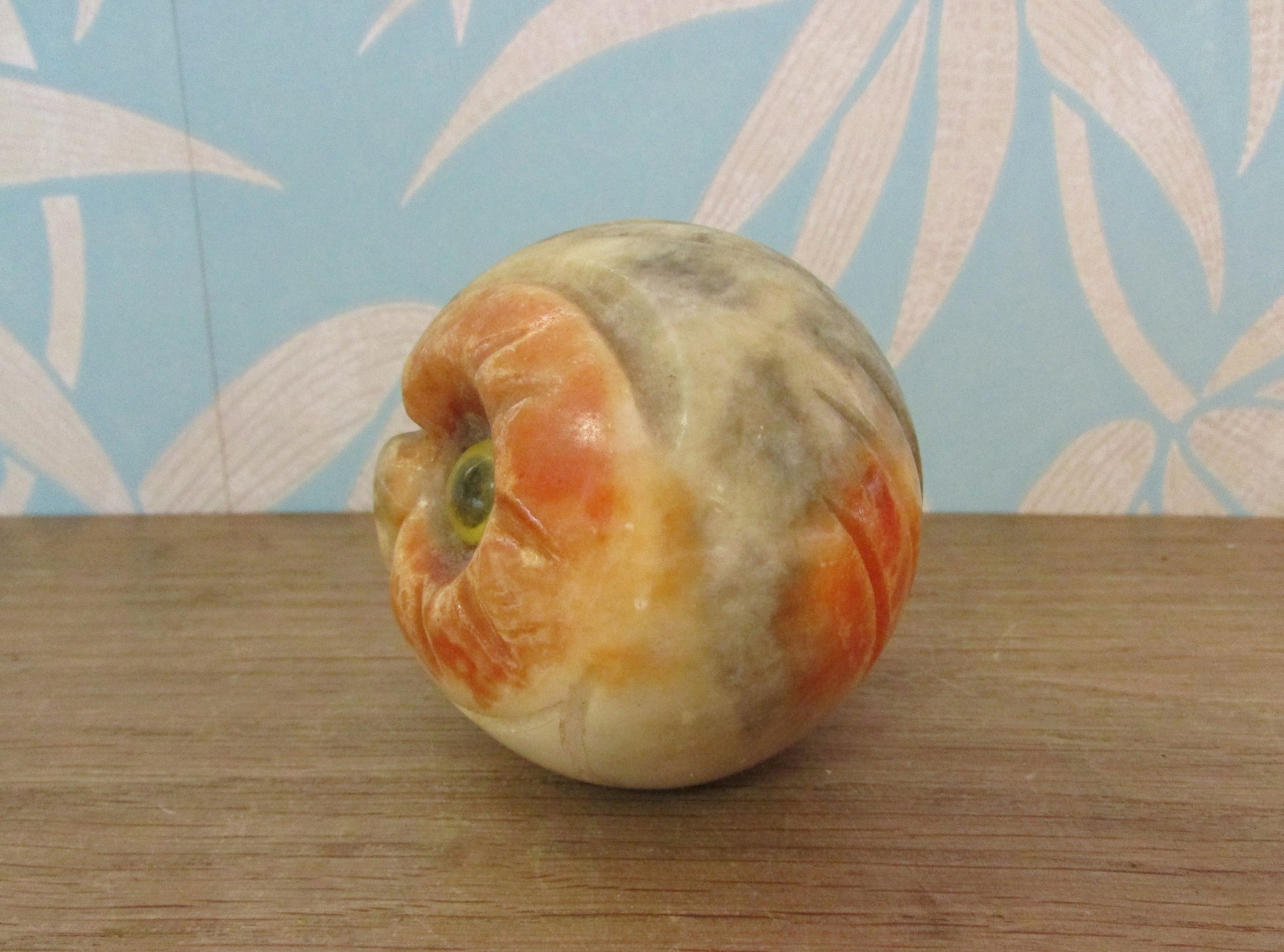 1970s alabaster carved owl head paperweight