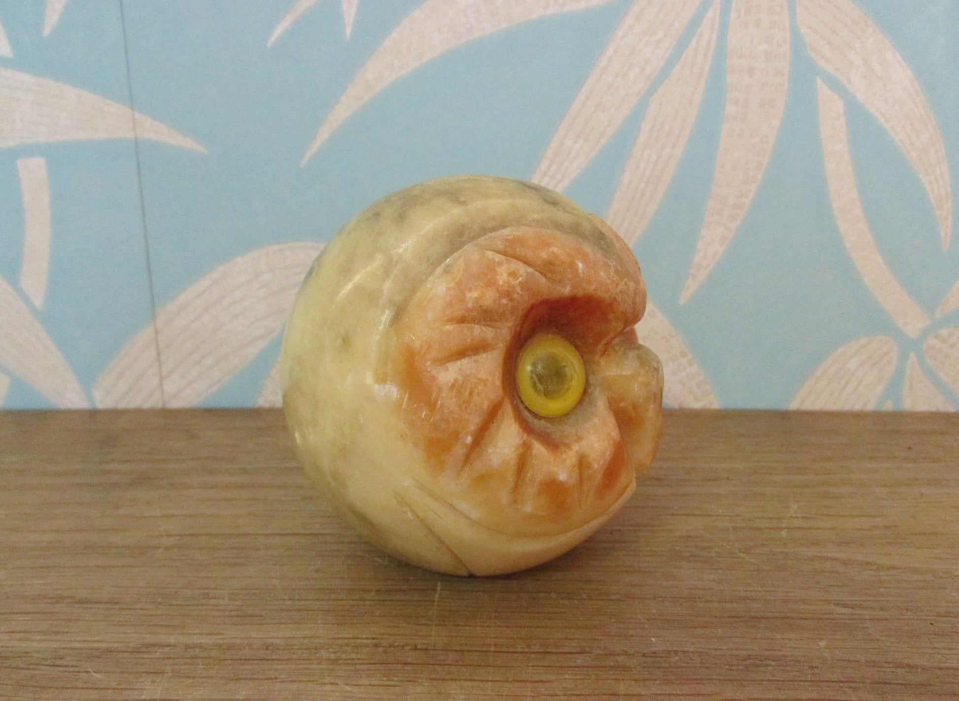 1970s alabaster carved owl head paperweight