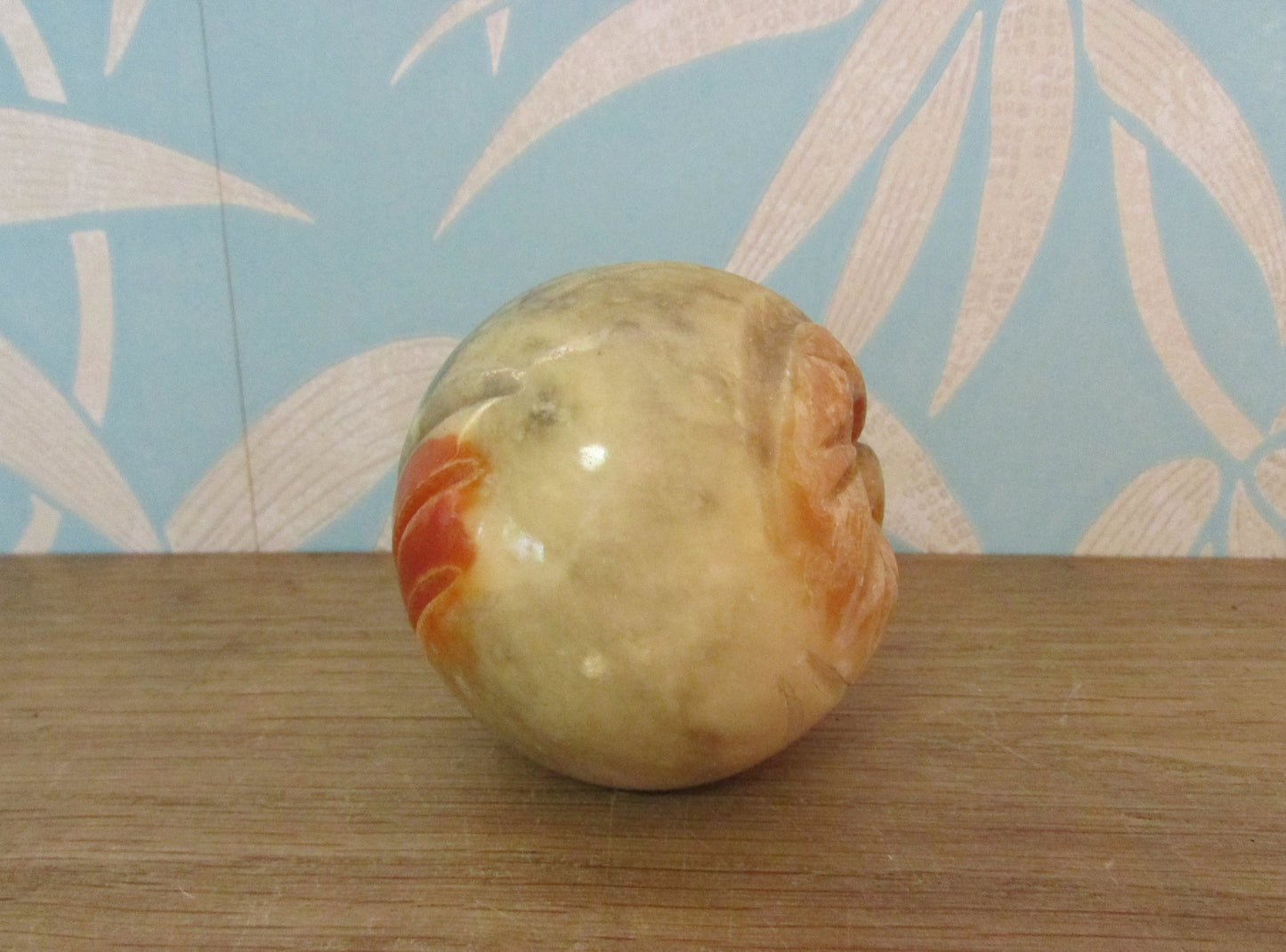 1970s alabaster carved owl head paperweight