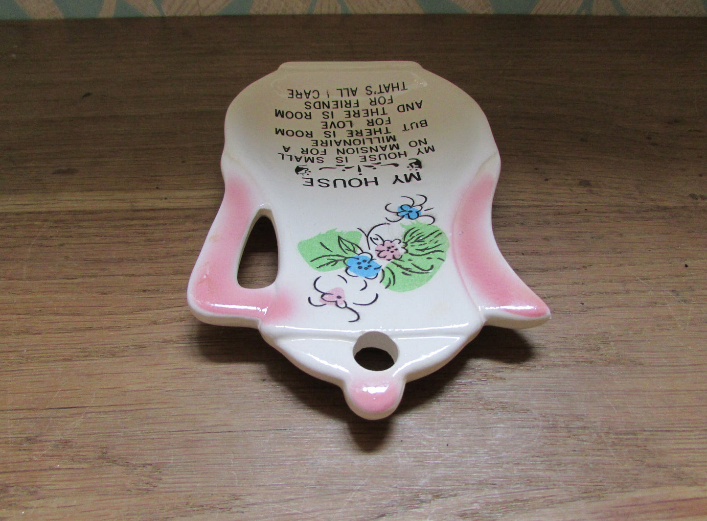 Vintage 'My House' kitchen prayer ceramic coffee pot-shaped spoon rest