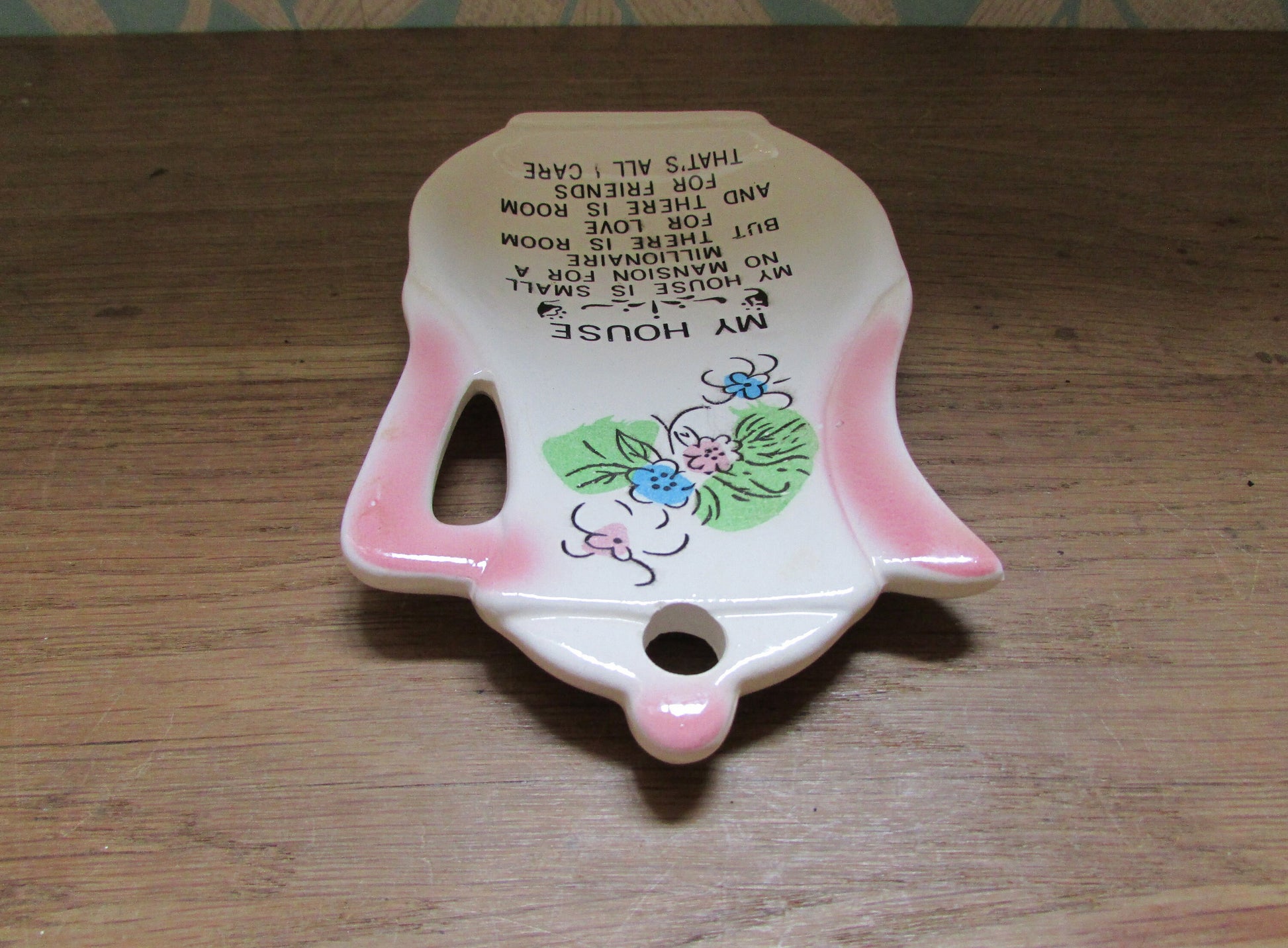Vintage 'My House' kitchen prayer ceramic coffee pot-shaped spoon rest