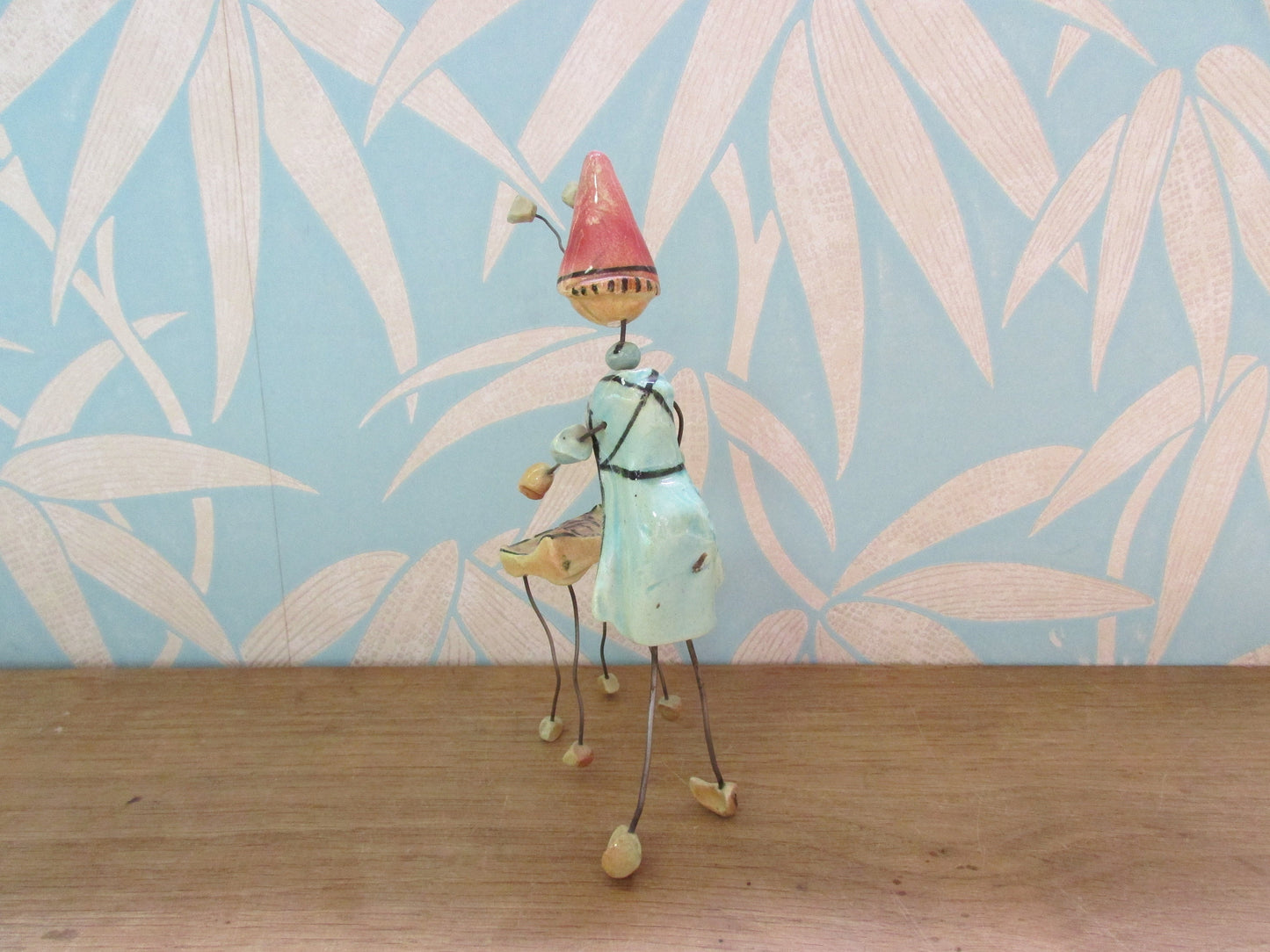 Rare mid-century Accolay wire & ceramic ant barbecuing fish ornament