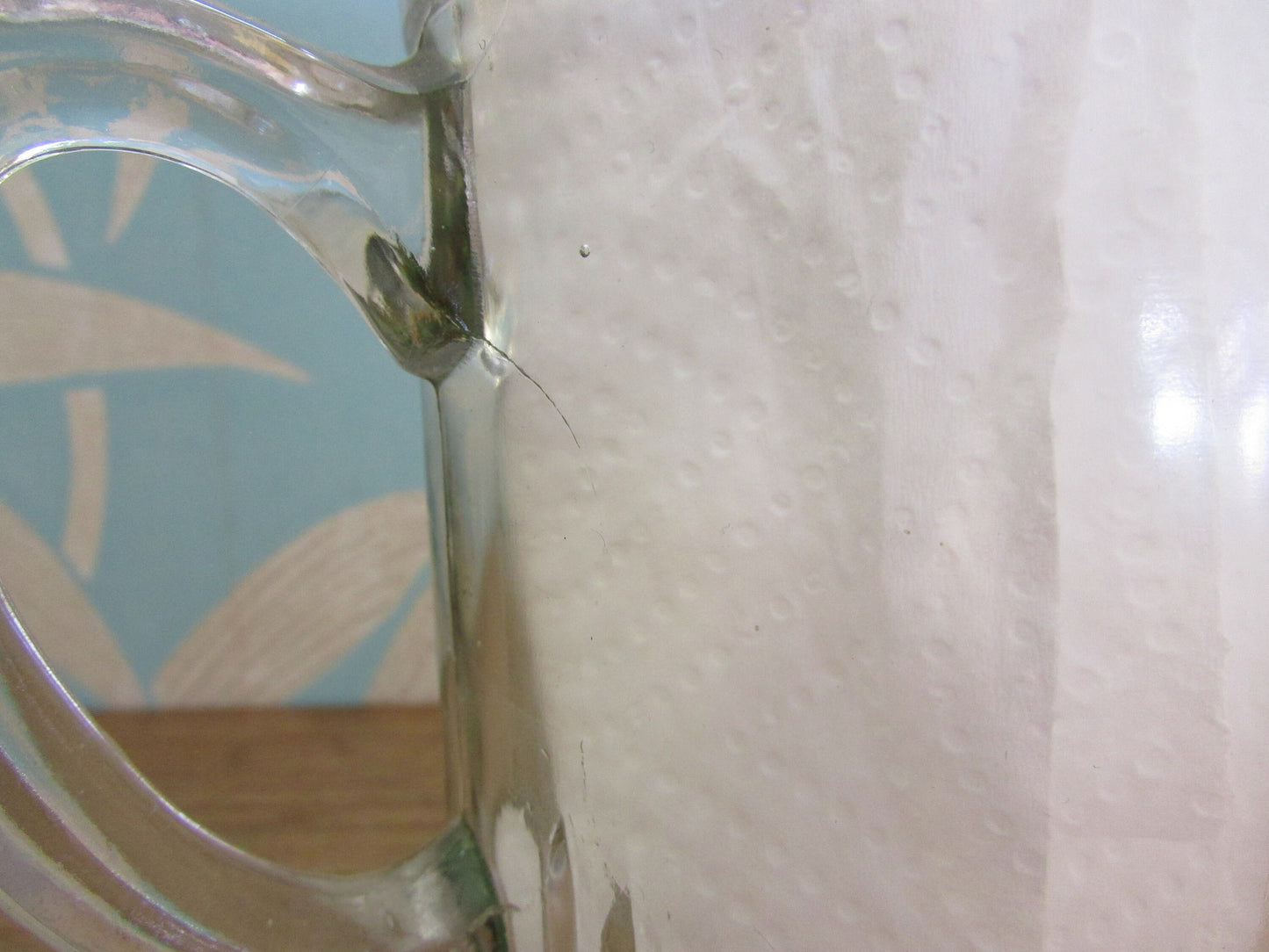 1930s glass pitcher/jug, hand-painted Crinoline lady detail