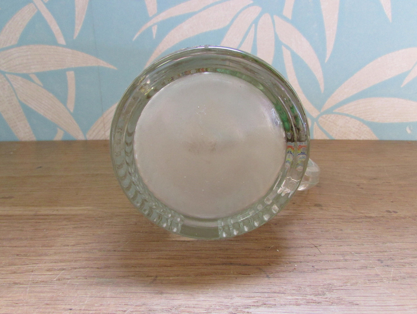 1930s glass pitcher/jug, hand-painted Crinoline lady detail