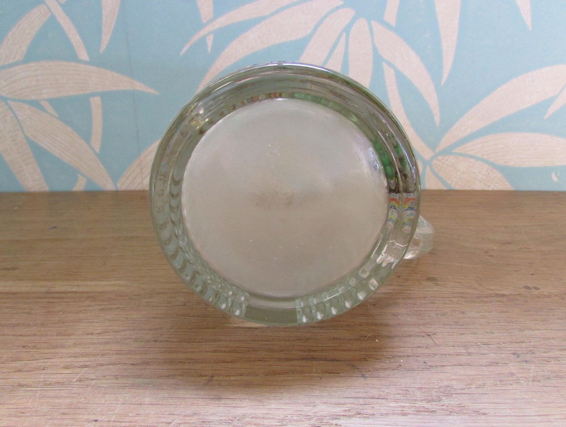 1930s glass pitcher/jug, hand-painted Crinoline lady detail