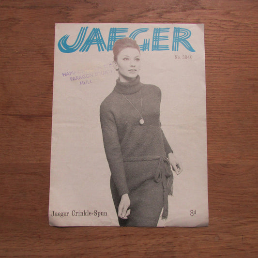 1960s Jaeger 3840 knitting pattern for dress in Jaeger 'Crinkle-spun'