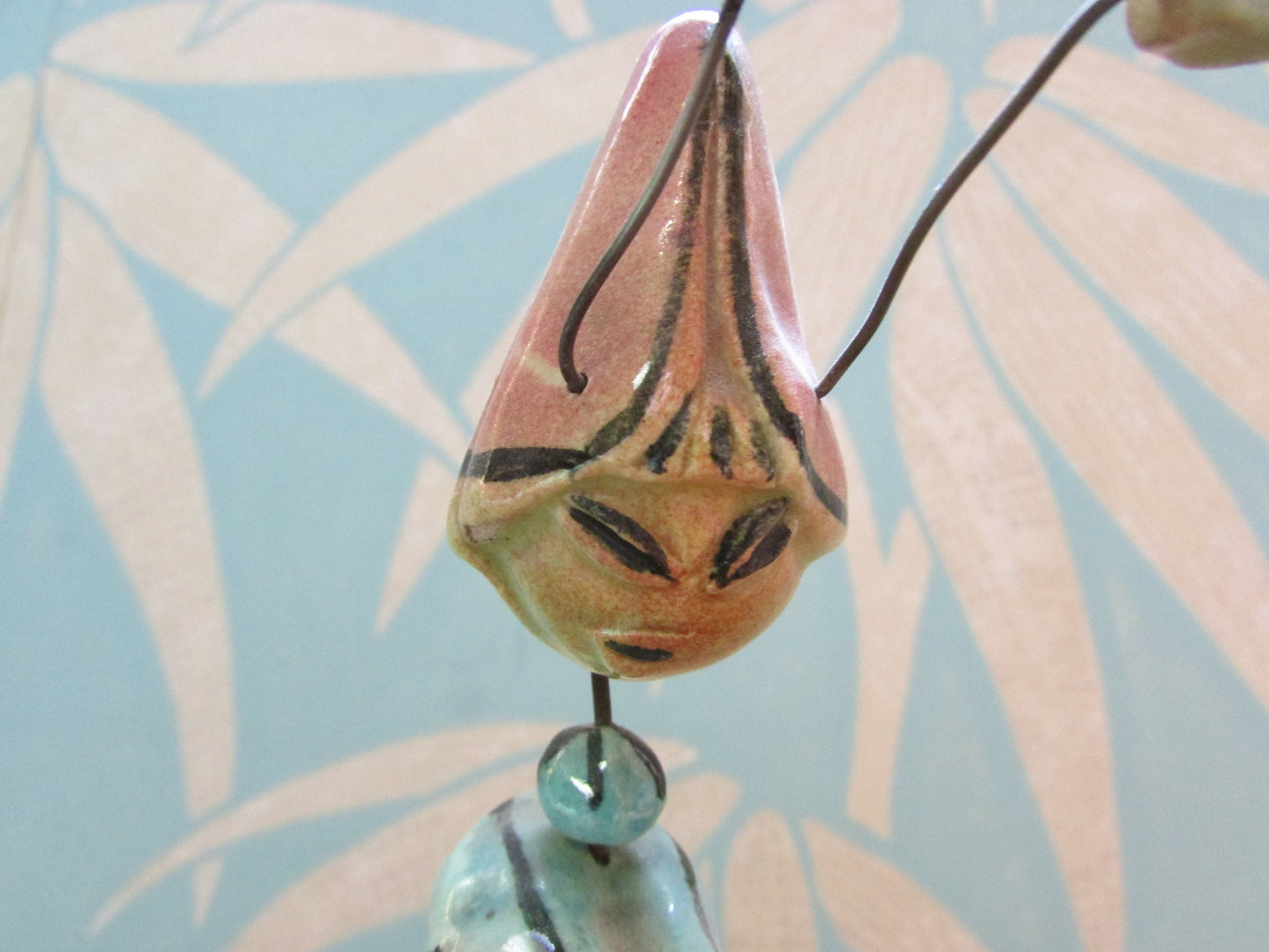 Rare mid-century Accolay wire & ceramic ant barbecuing fish ornament