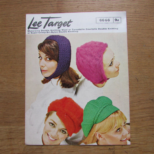 1966 Lee Target 6666 knitting pattern for lady's helmet & hats