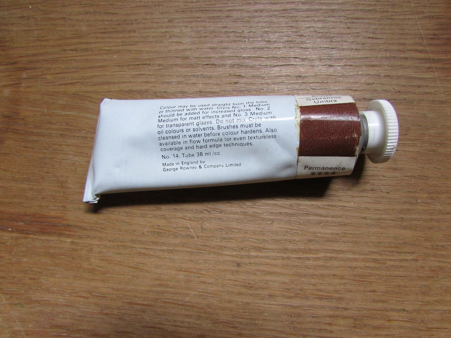 Three vintage Rowney Cryla acrylics (used) in Winsor Newton (Budget Oil Colour) box