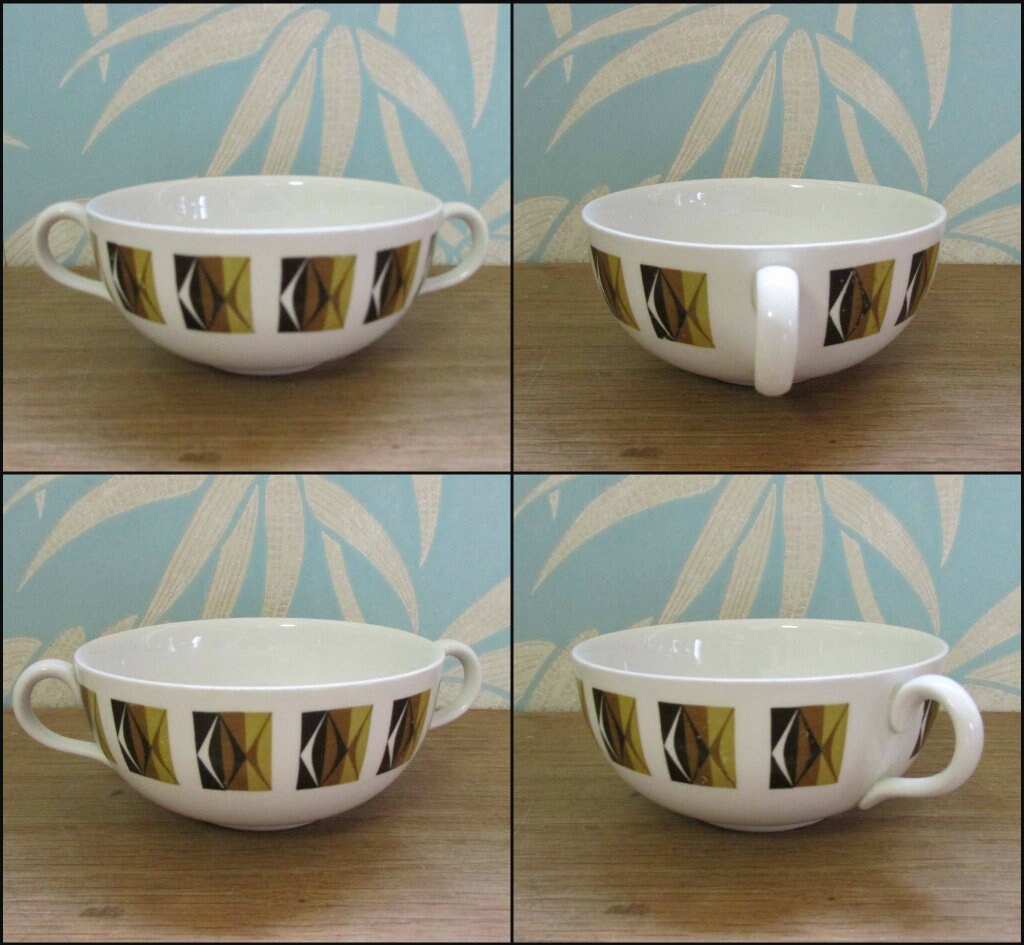 1960s Ridgeway Potteries Ltd "Ravenna" teapot, and twin-handled mugs/soup bowls