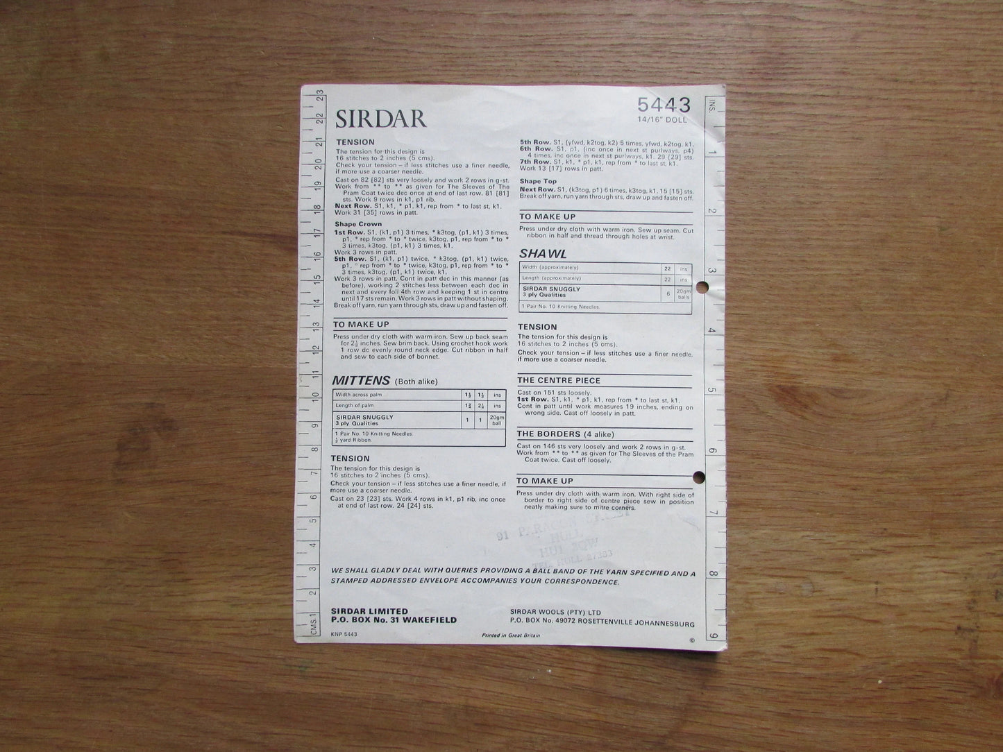 1970s Sirdar 5443 wash 'n' wear knitting pattern for doll's pram set, to fit 14"/16" dolls