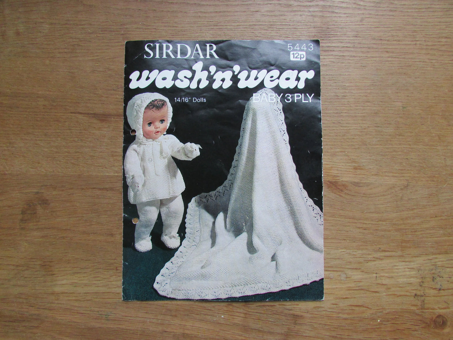 1970s Sirdar 5443 wash 'n' wear knitting pattern for doll's pram set, to fit 14"/16" dolls
