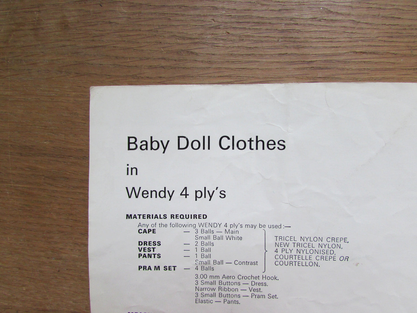 1970s Wendy 1106 crochet pattern for baby doll clothes