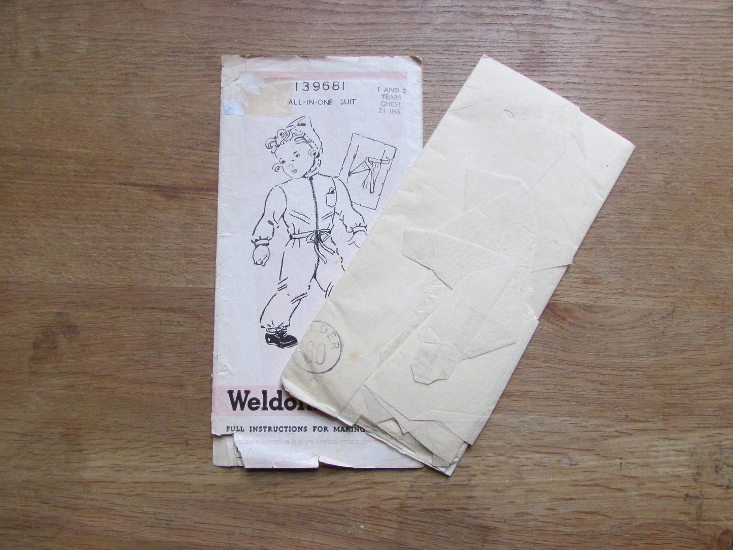 Uncut 1930s/40s Weldons Pattern 139681 sewing pattern for all-in-one suit, age 1 & 2 years (complete)