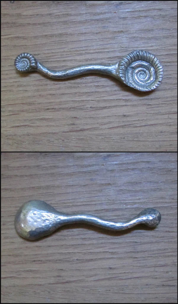 Retro pewter ammonite bowl/salt dish & fossil spoon