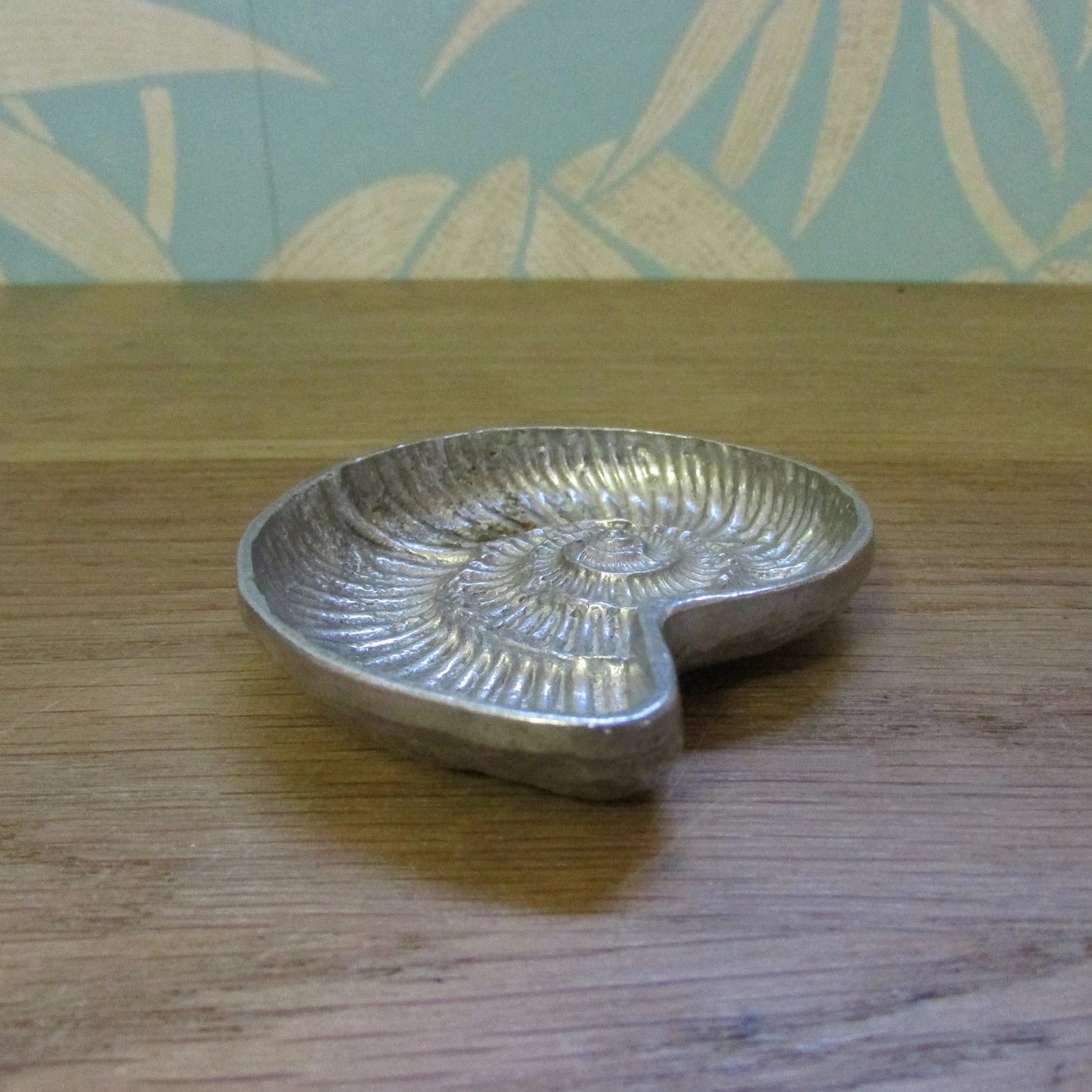 Retro pewter ammonite bowl/salt dish & fossil spoon