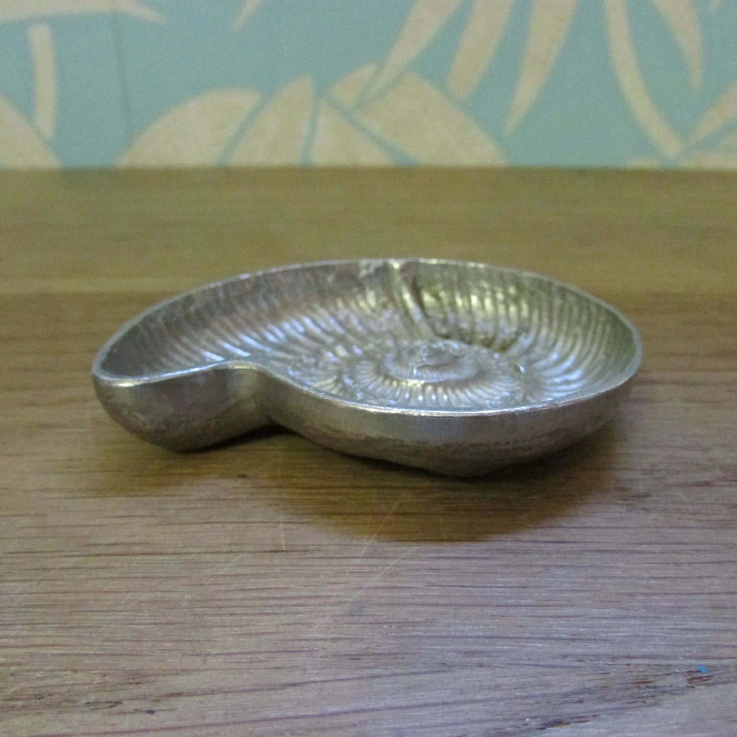 Retro pewter ammonite bowl/salt dish & fossil spoon