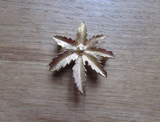 Vintage gold-tone palm frond leaf brooch, stamped CANADA