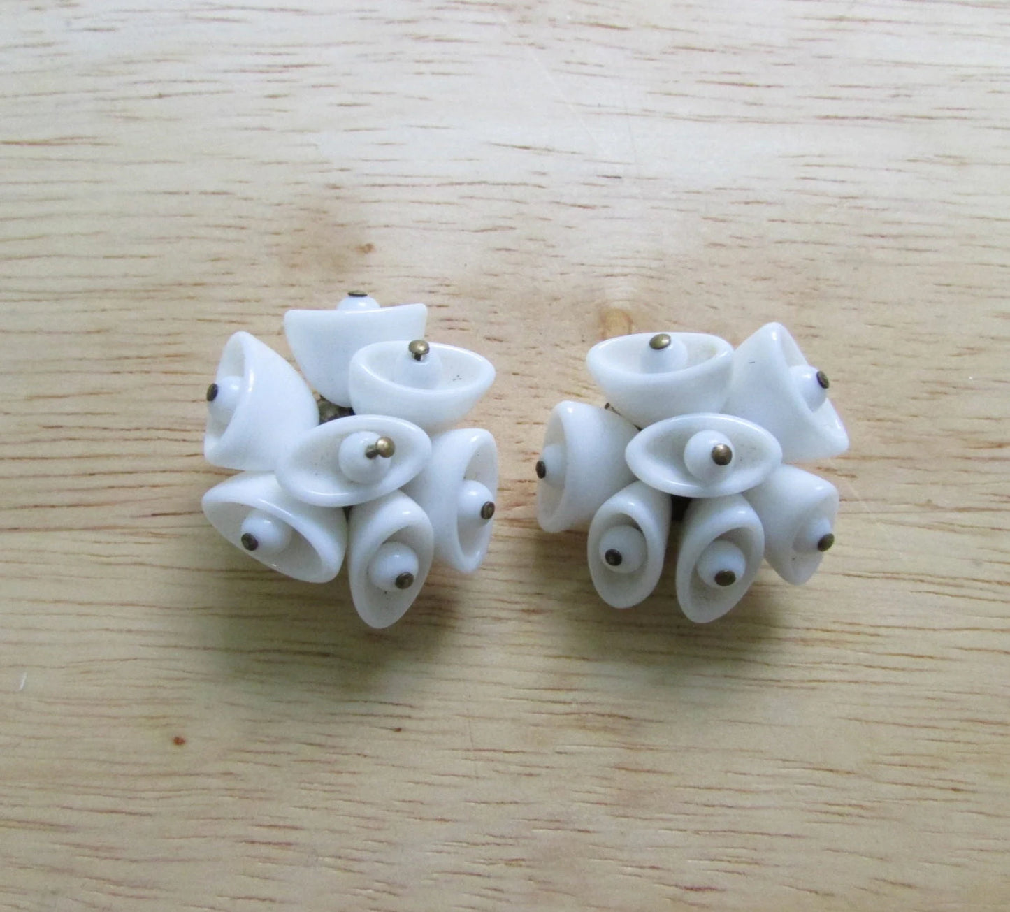 1950s/60s white milk glass conical beaded clip-on earrings.